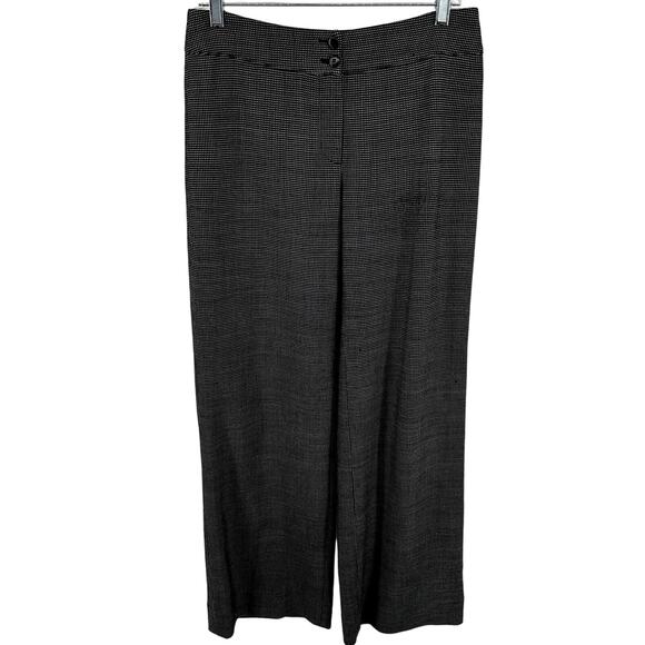 Armani Collezioni Virgin Wool Trouser Checkered Dress Pants Wide Leg Black 6 - Picture 1 of 5
